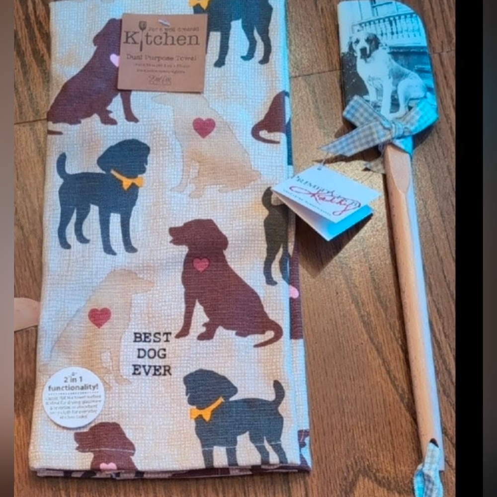 Dog-Themed Kitchen Towel and Spatula Set NWT
